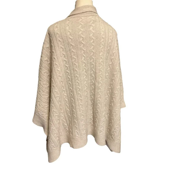 MARINA RINALDI, Beige cashmere/wool blend cableknit wrap Poncho O/S - Picture 9 of 12